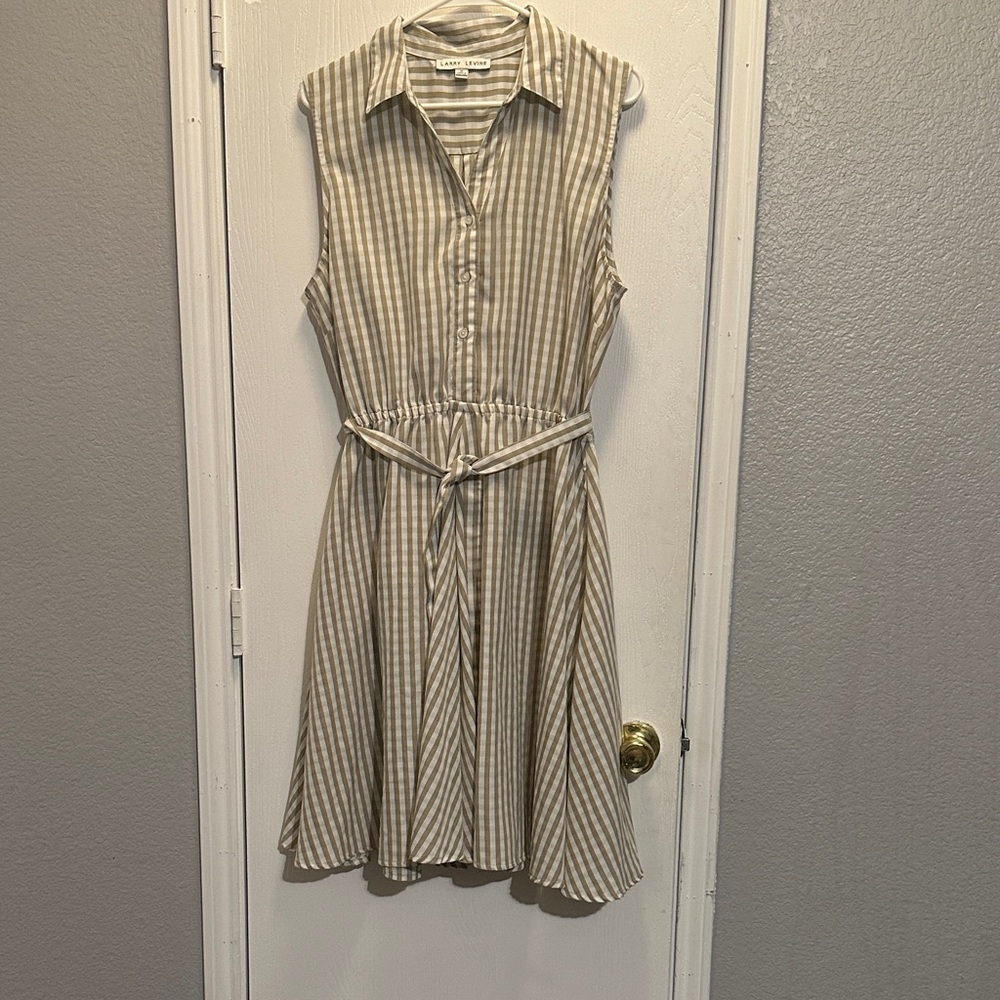 Beige Striped Midi Dress